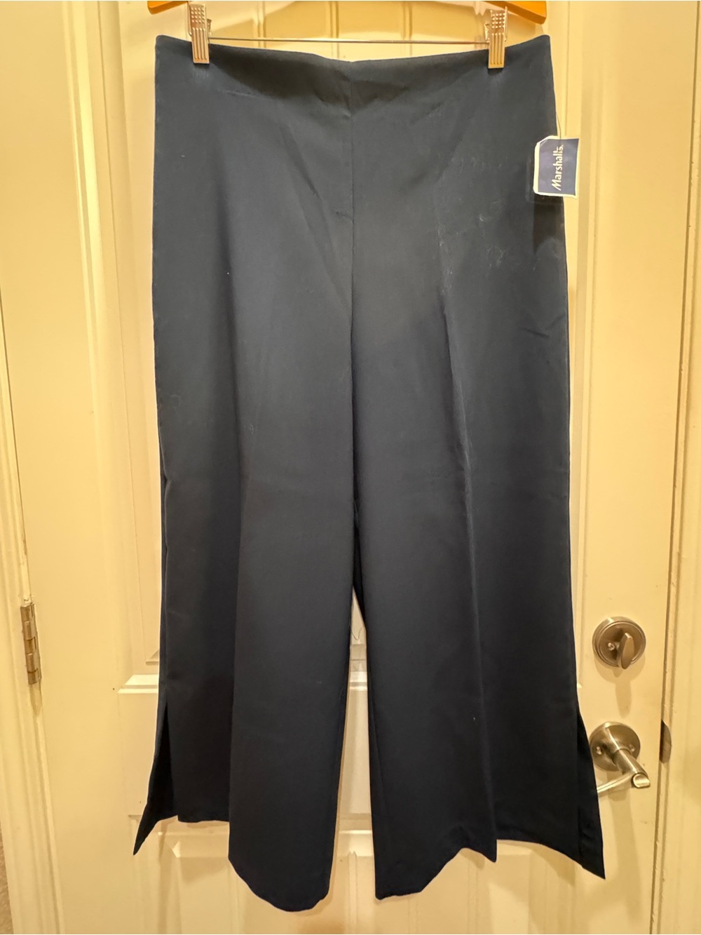 Navy Wide-Leg Slit Pants